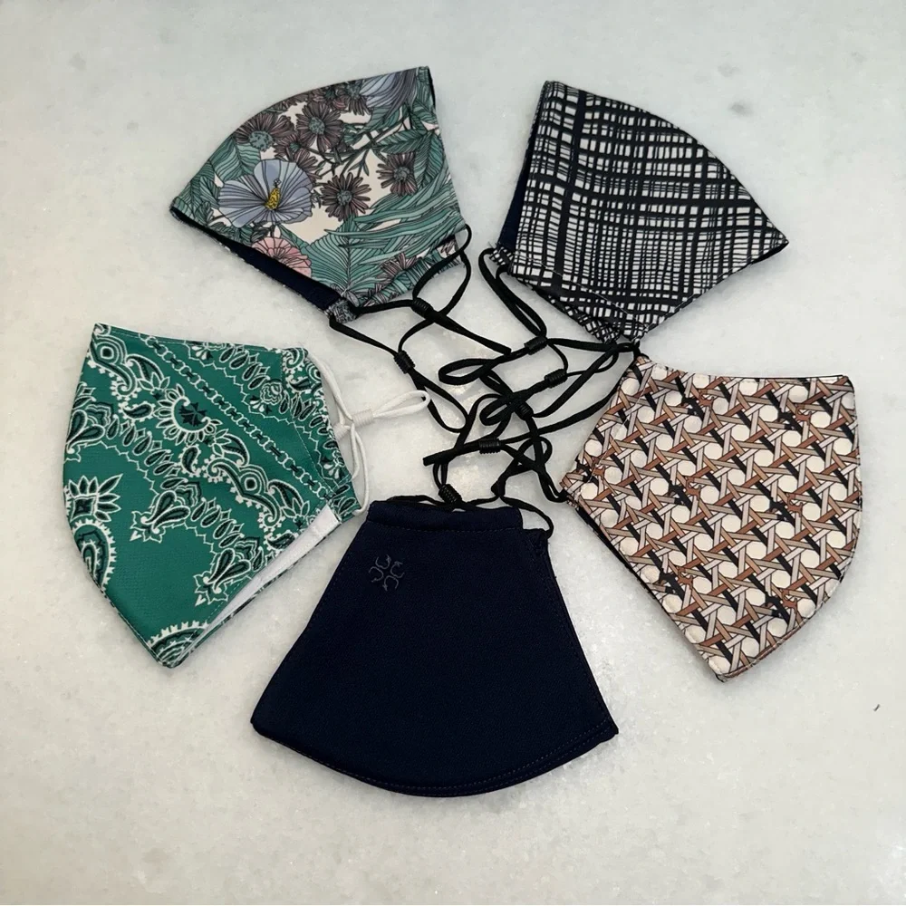 Set of 5 Tory Burch Silky Face Masks Logo Floral Geometric Adjustable Wire SET#2